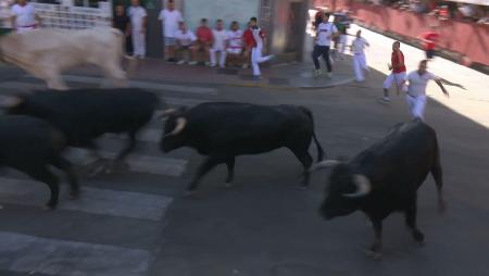 Imagen La inesperada respuesta de uno de los toros para rejones marca el cuarto encierro de Sanse 2016